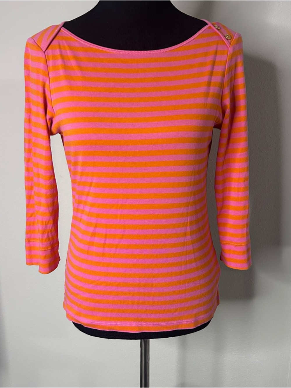 Lilly Pulitzer Top M Medium Pink Orange Striped Boatneck